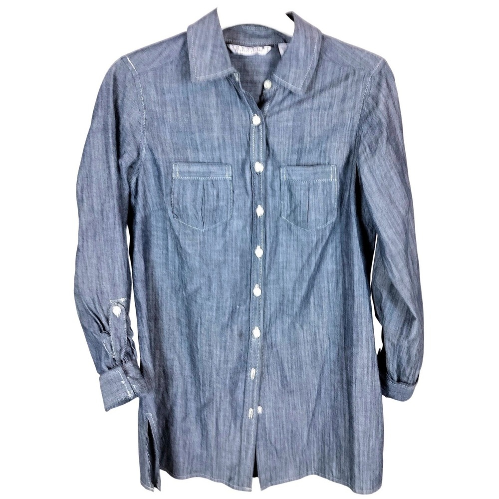 Coastal Workwear Button Up Shirt Cotton Chambray Small Blue Larry‎ Levine